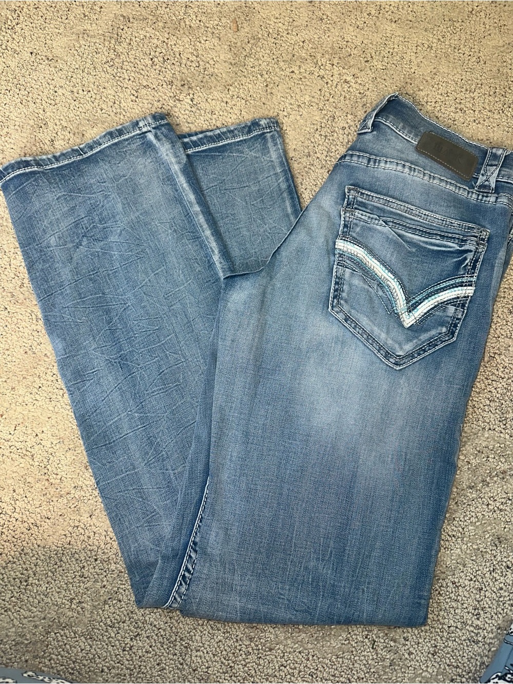 Buckle black Light Blue straight Leg Jeans with Embroidered Pocket